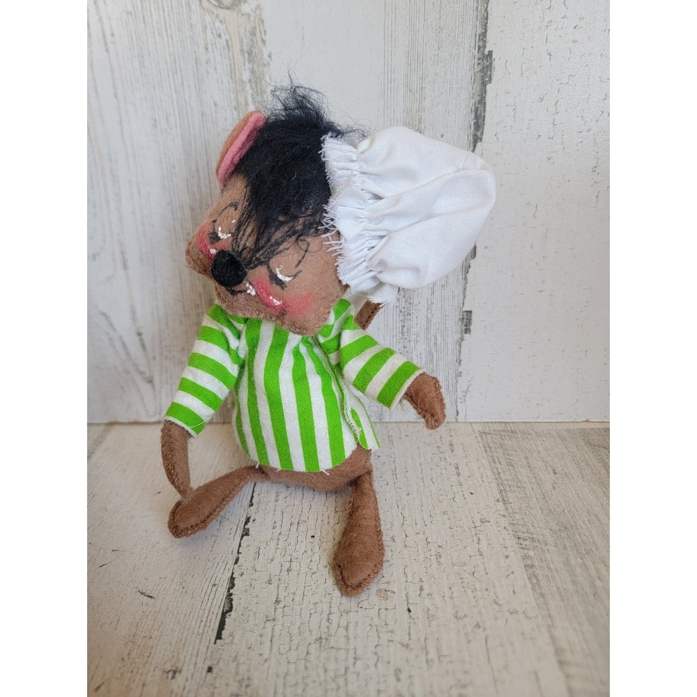 Annalee mouse green striped chef hat vintage plush Xmas unique home decor